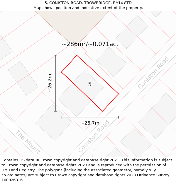 5, CONISTON ROAD, TROWBRIDGE, BA14 8TD: Plot and title map