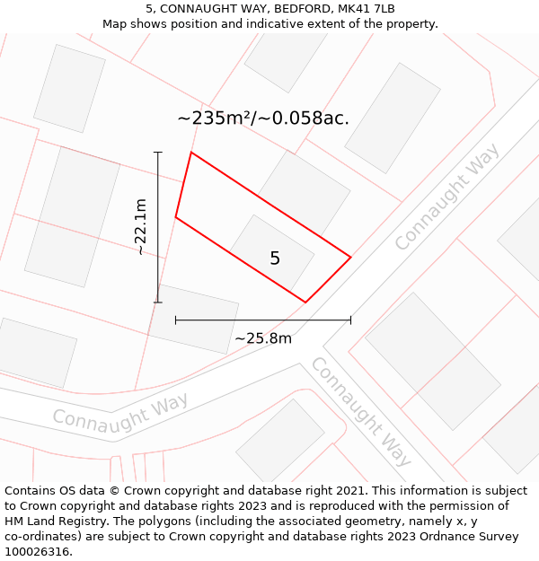 5, CONNAUGHT WAY, BEDFORD, MK41 7LB: Plot and title map