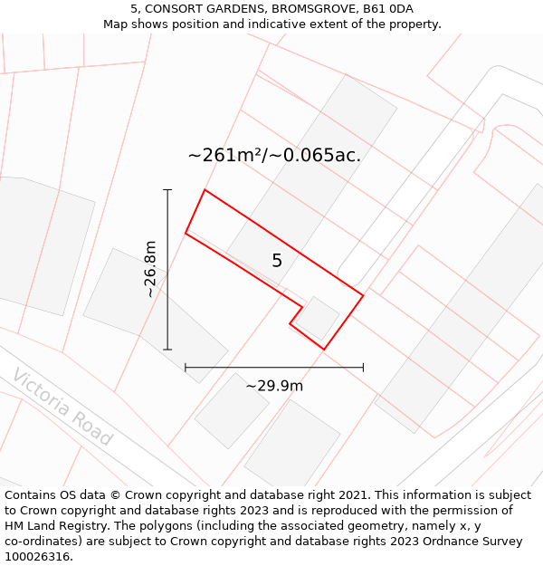 5, CONSORT GARDENS, BROMSGROVE, B61 0DA: Plot and title map