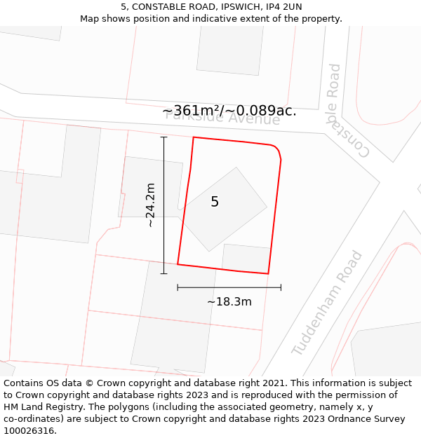 5, CONSTABLE ROAD, IPSWICH, IP4 2UN: Plot and title map