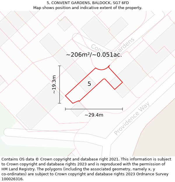 5, CONVENT GARDENS, BALDOCK, SG7 6FD: Plot and title map