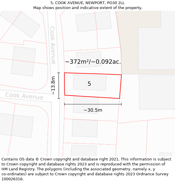 5, COOK AVENUE, NEWPORT, PO30 2LL: Plot and title map