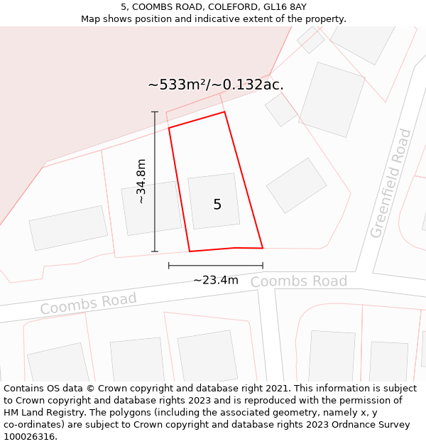 5, COOMBS ROAD, COLEFORD, GL16 8AY: Plot and title map