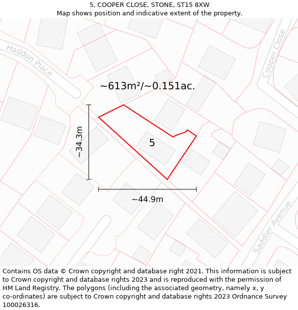 5, COOPER CLOSE, STONE, ST15 8XW: Plot and title map