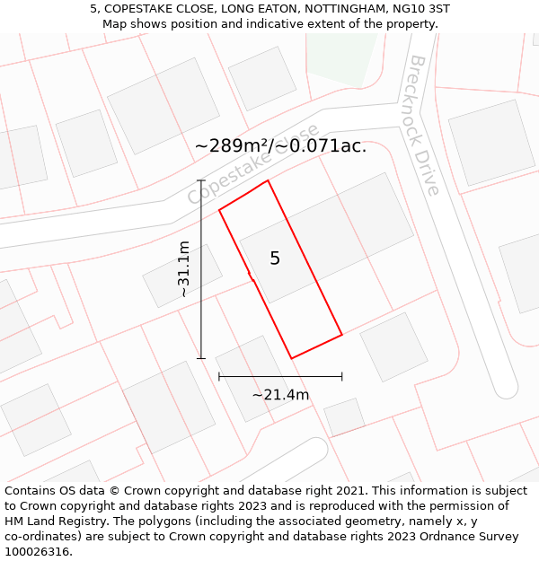 5, COPESTAKE CLOSE, LONG EATON, NOTTINGHAM, NG10 3ST: Plot and title map