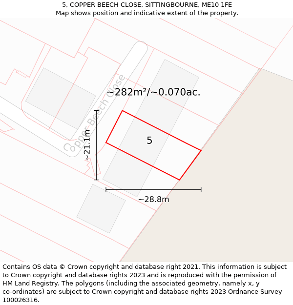 5, COPPER BEECH CLOSE, SITTINGBOURNE, ME10 1FE: Plot and title map