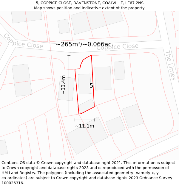 5, COPPICE CLOSE, RAVENSTONE, COALVILLE, LE67 2NS: Plot and title map