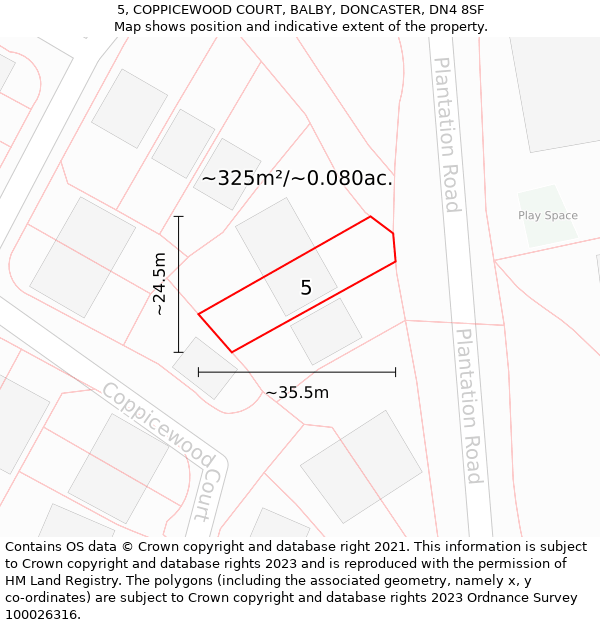 5, COPPICEWOOD COURT, BALBY, DONCASTER, DN4 8SF: Plot and title map