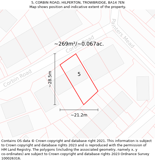 5, CORBIN ROAD, HILPERTON, TROWBRIDGE, BA14 7EN: Plot and title map