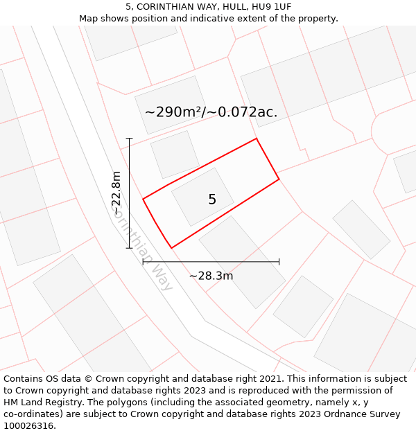 5, CORINTHIAN WAY, HULL, HU9 1UF: Plot and title map