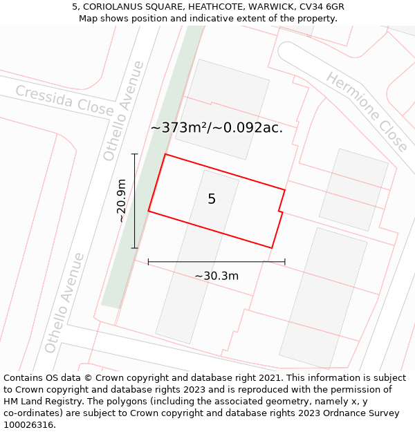 5, CORIOLANUS SQUARE, HEATHCOTE, WARWICK, CV34 6GR: Plot and title map