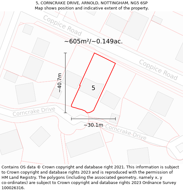 5, CORNCRAKE DRIVE, ARNOLD, NOTTINGHAM, NG5 6SP: Plot and title map