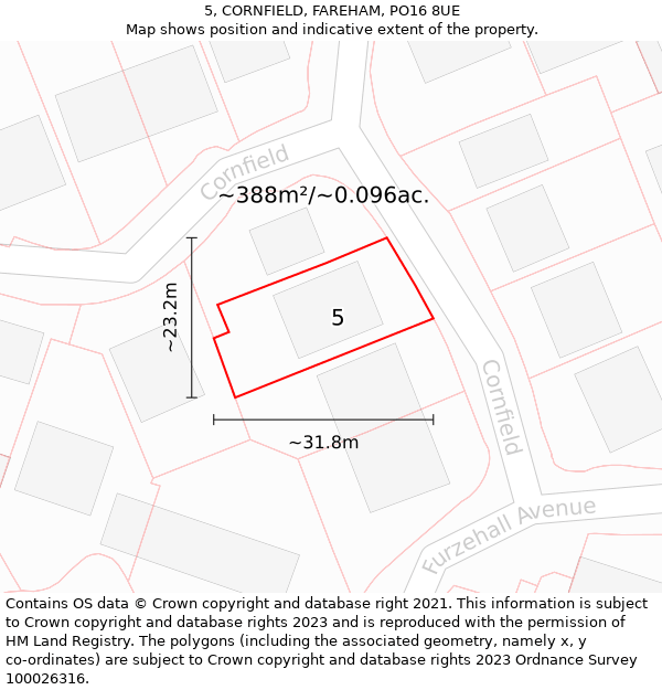 5, CORNFIELD, FAREHAM, PO16 8UE: Plot and title map