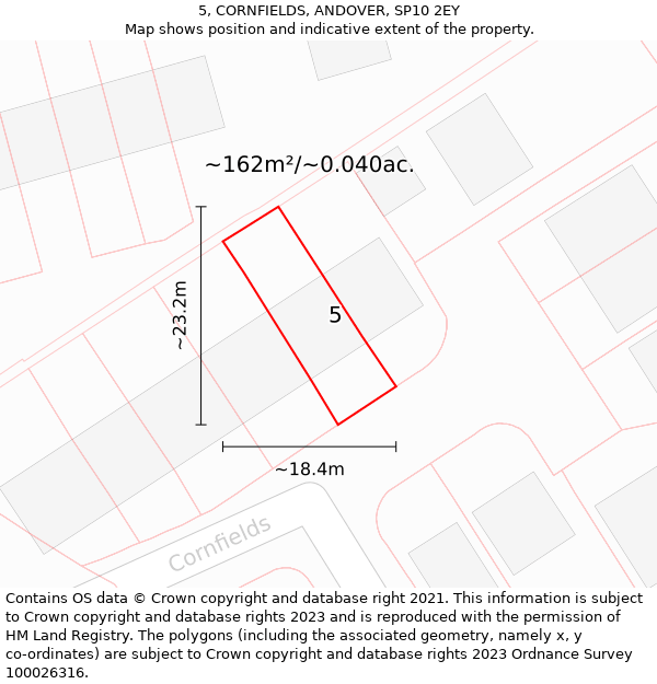 5, CORNFIELDS, ANDOVER, SP10 2EY: Plot and title map