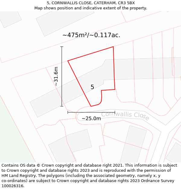 5, CORNWALLIS CLOSE, CATERHAM, CR3 5BX: Plot and title map