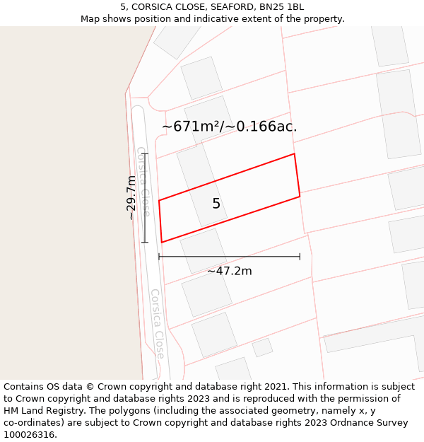 5, CORSICA CLOSE, SEAFORD, BN25 1BL: Plot and title map