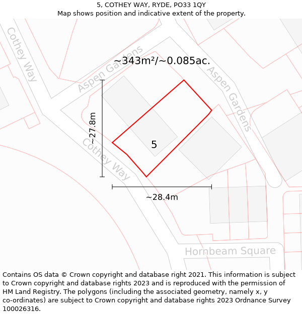 5, COTHEY WAY, RYDE, PO33 1QY: Plot and title map