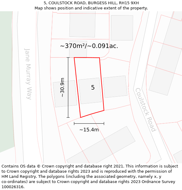 5, COULSTOCK ROAD, BURGESS HILL, RH15 9XH: Plot and title map