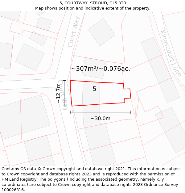 5, COURTWAY, STROUD, GL5 3TR: Plot and title map