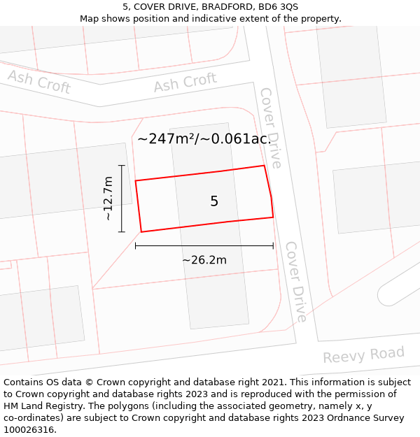 5, COVER DRIVE, BRADFORD, BD6 3QS: Plot and title map