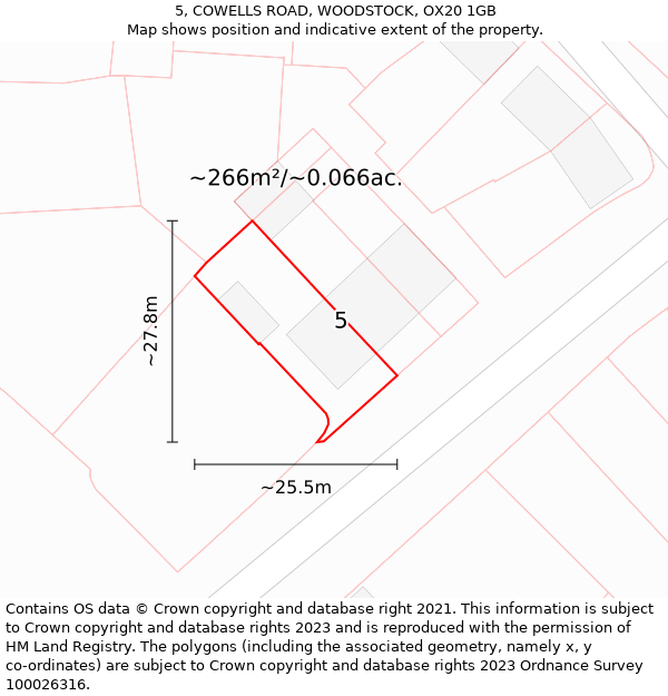 5, COWELLS ROAD, WOODSTOCK, OX20 1GB: Plot and title map