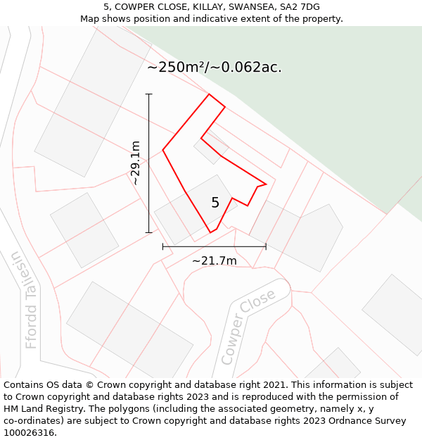 5, COWPER CLOSE, KILLAY, SWANSEA, SA2 7DG: Plot and title map