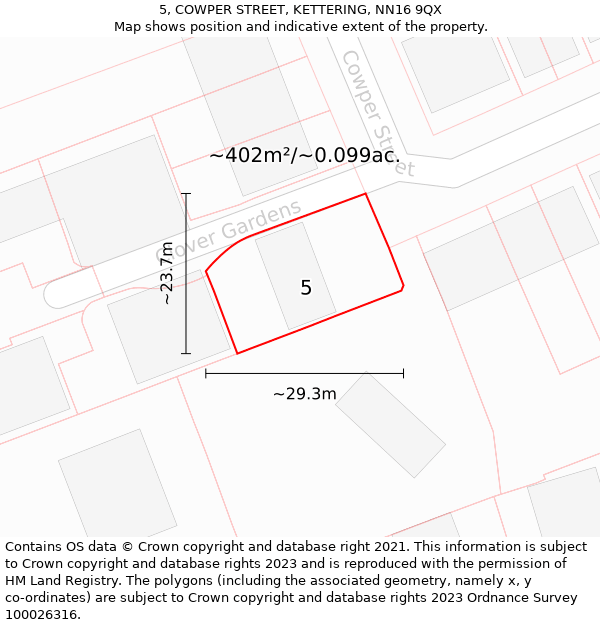 5, COWPER STREET, KETTERING, NN16 9QX: Plot and title map