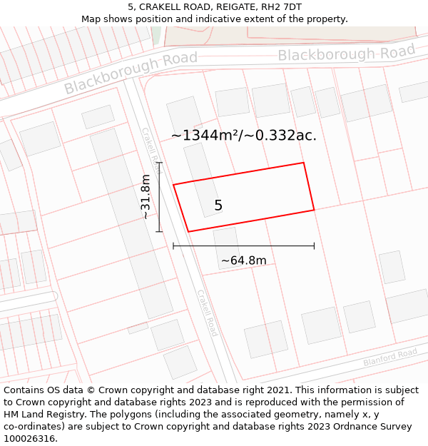 5, CRAKELL ROAD, REIGATE, RH2 7DT: Plot and title map