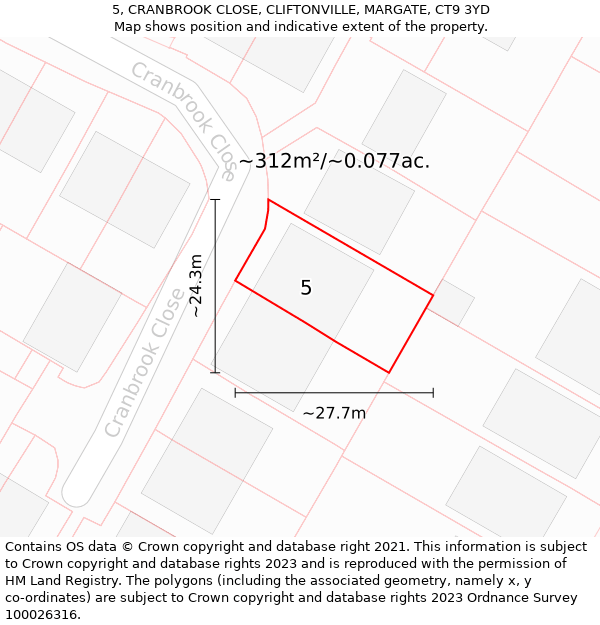 5, CRANBROOK CLOSE, CLIFTONVILLE, MARGATE, CT9 3YD: Plot and title map