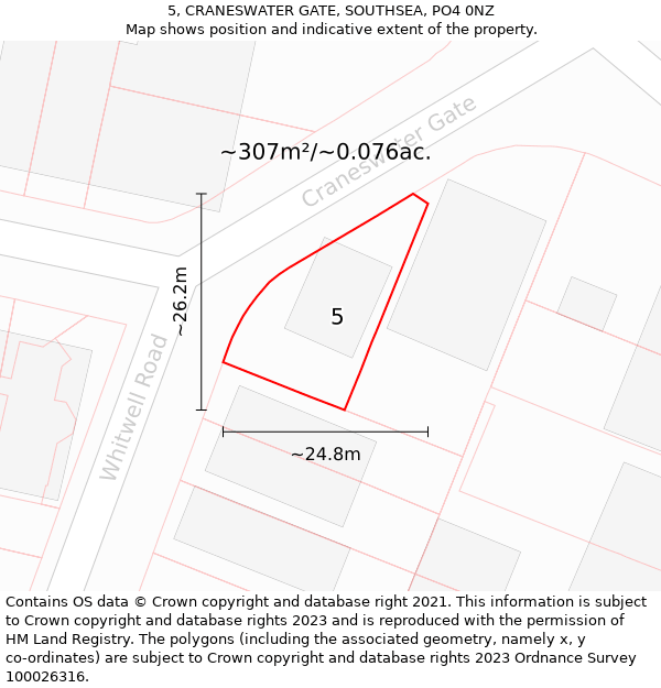 5, CRANESWATER GATE, SOUTHSEA, PO4 0NZ: Plot and title map