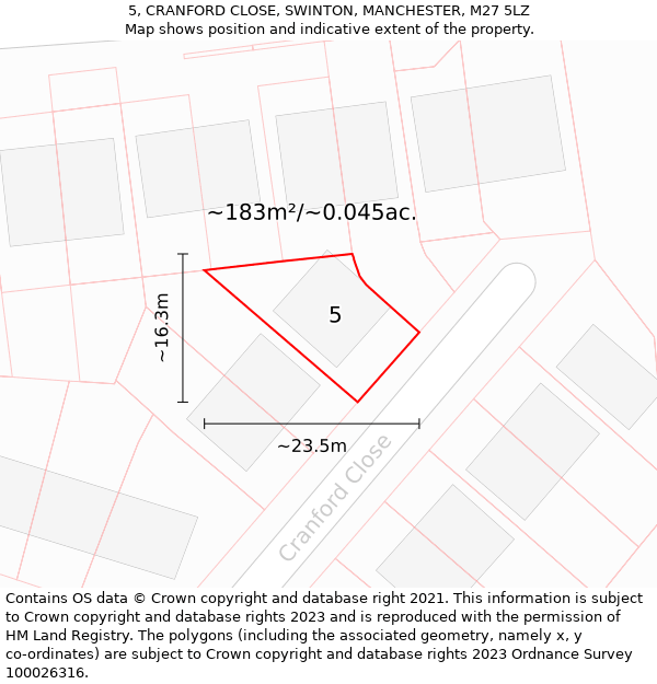 5, CRANFORD CLOSE, SWINTON, MANCHESTER, M27 5LZ: Plot and title map