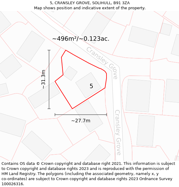 5, CRANSLEY GROVE, SOLIHULL, B91 3ZA: Plot and title map