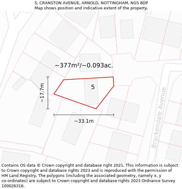 5, CRANSTON AVENUE, ARNOLD, NOTTINGHAM, NG5 8DP: Plot and title map