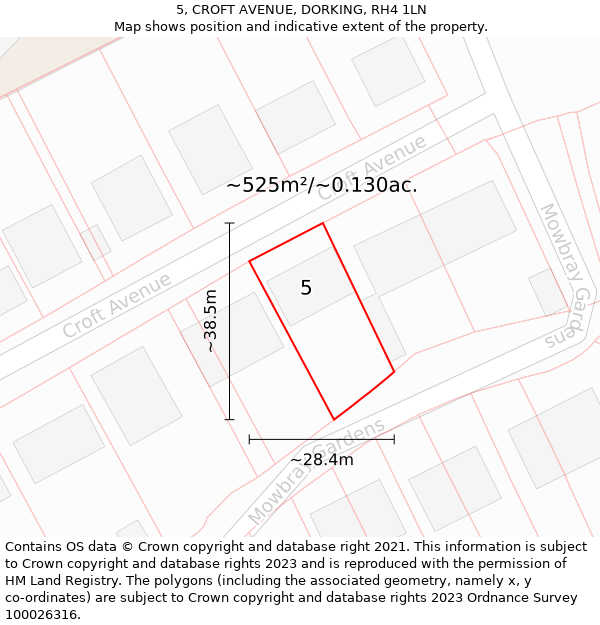 5, CROFT AVENUE, DORKING, RH4 1LN: Plot and title map