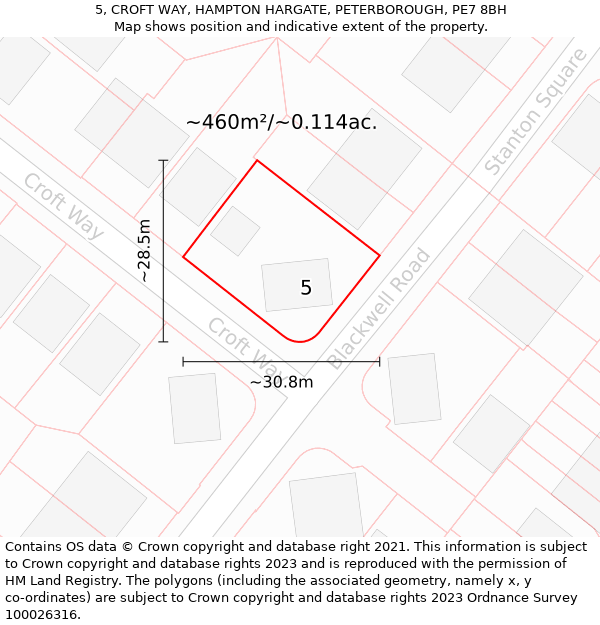 5, CROFT WAY, HAMPTON HARGATE, PETERBOROUGH, PE7 8BH: Plot and title map