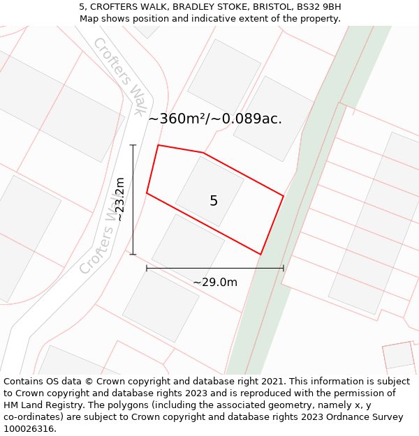 5, CROFTERS WALK, BRADLEY STOKE, BRISTOL, BS32 9BH: Plot and title map