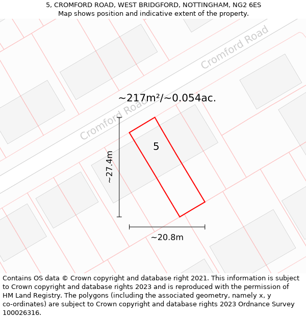 5, CROMFORD ROAD, WEST BRIDGFORD, NOTTINGHAM, NG2 6ES: Plot and title map