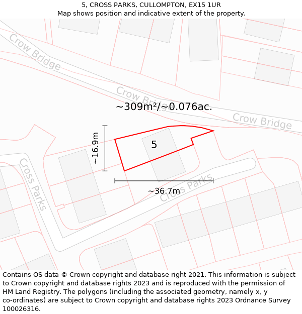 5, CROSS PARKS, CULLOMPTON, EX15 1UR: Plot and title map