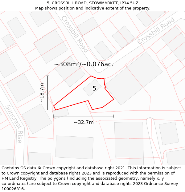 5, CROSSBILL ROAD, STOWMARKET, IP14 5UZ: Plot and title map