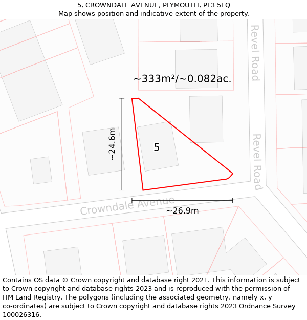 5, CROWNDALE AVENUE, PLYMOUTH, PL3 5EQ: Plot and title map
