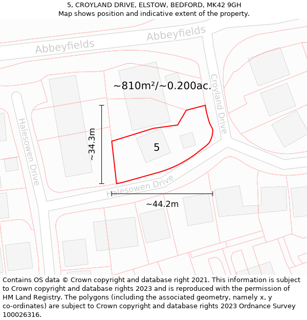 5, CROYLAND DRIVE, ELSTOW, BEDFORD, MK42 9GH: Plot and title map