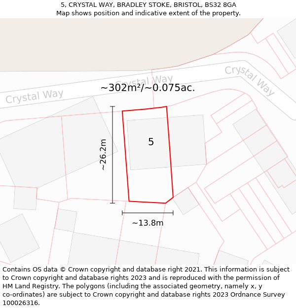 5, CRYSTAL WAY, BRADLEY STOKE, BRISTOL, BS32 8GA: Plot and title map