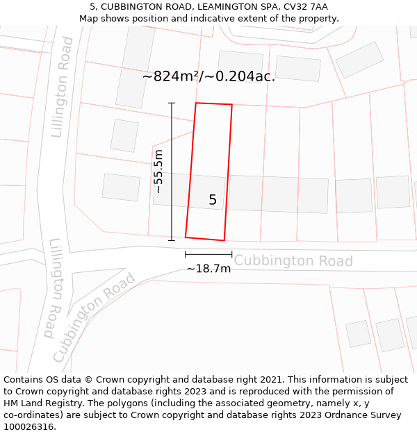 5, CUBBINGTON ROAD, LEAMINGTON SPA, CV32 7AA: Plot and title map