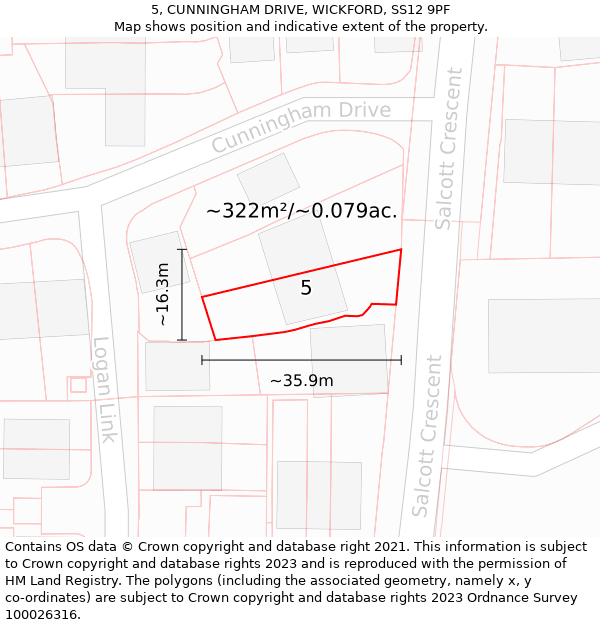 5, CUNNINGHAM DRIVE, WICKFORD, SS12 9PF: Plot and title map