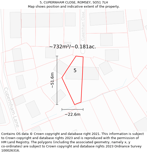 5, CUPERNHAM CLOSE, ROMSEY, SO51 7LH: Plot and title map