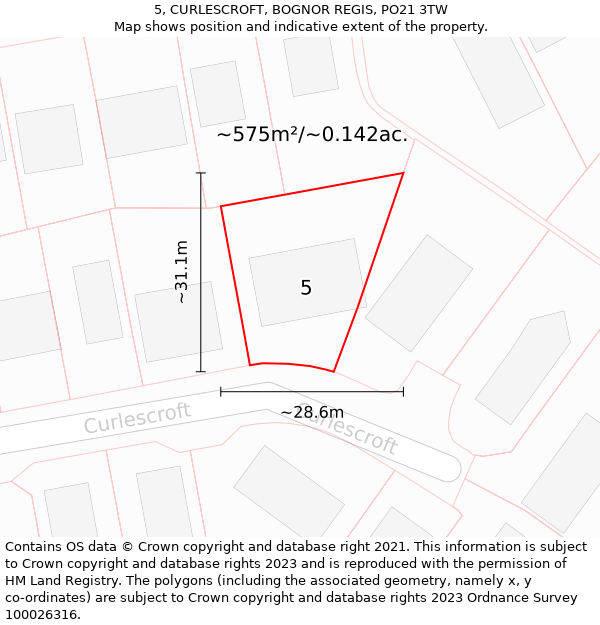 5, CURLESCROFT, BOGNOR REGIS, PO21 3TW: Plot and title map