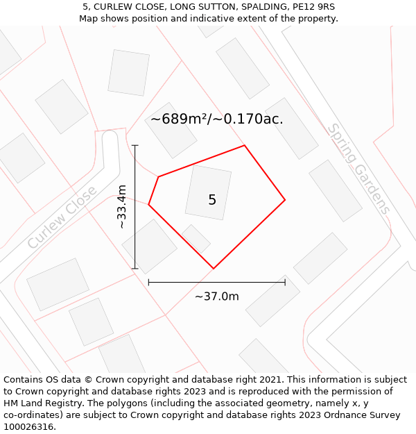 5, CURLEW CLOSE, LONG SUTTON, SPALDING, PE12 9RS: Plot and title map