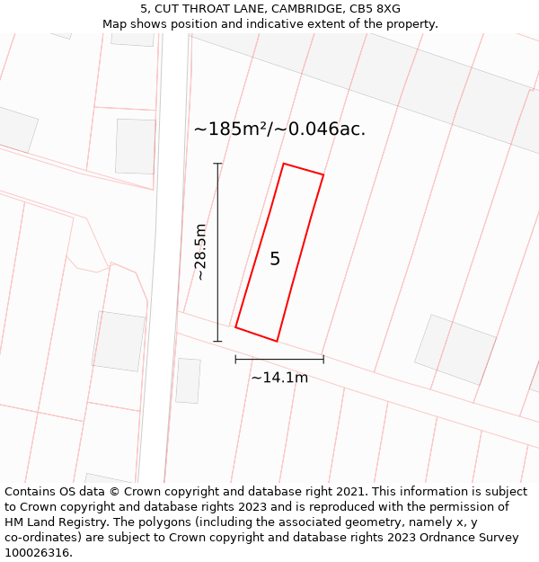 5, CUT THROAT LANE, CAMBRIDGE, CB5 8XG: Plot and title map