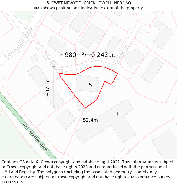 5, CWRT NEWYDD, CRICKHOWELL, NP8 1AQ: Plot and title map