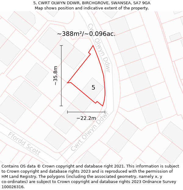 5, CWRT OLWYN DDWR, BIRCHGROVE, SWANSEA, SA7 9GA: Plot and title map